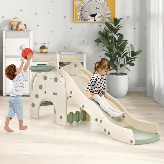 4-in-1 Toddler Slide Kids Play Slide With Cute Elephant Shape-green {2}