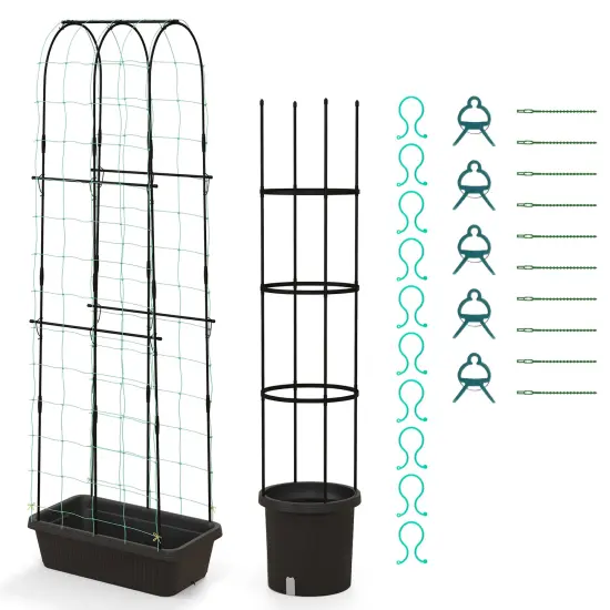 2 Pack Garden Planters With Trellis Cucumber Trellis Tomato Cage-Black {4}