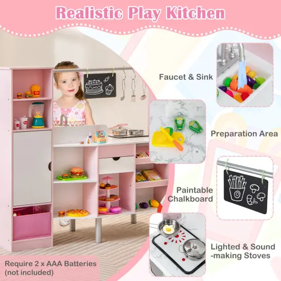 2-in-1 Double-sided Kids Kitchen And Market With Realistic Light And Sound {6}