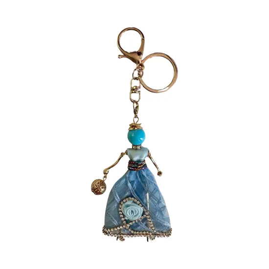 Wrapables Hanging Fashionista Doll Keychain, Crystal Rhinestone Keyring Bag Charm, Blue Rose {1}