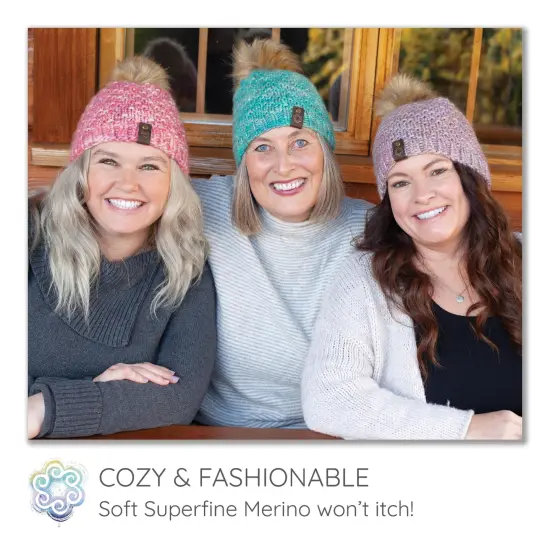 DIY Winter Hat Knit Kit. Includes Bulky Superfine Merino Wool Yarn, Printed Pattern, Pom-Pom, Rim Tag. Soft, Cozy, Great for Gifts Honeybun {4}