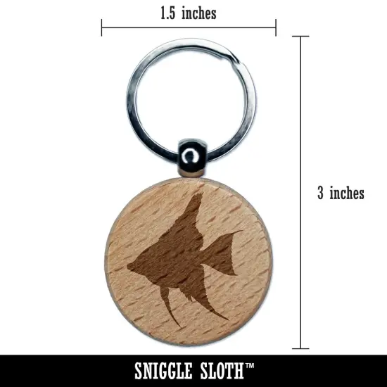 Freshwater Angelfish Fish Silhouette Engraved Wood Round Keychain Tag Charm {2}
