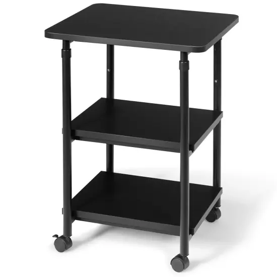 3-tier Adjustable Printer Stand with 360&deg; Swivel Casters Black {4}