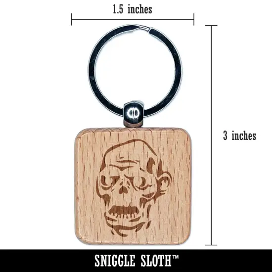 Spooky Zombie Head Halloween Monster Engraved Wood Square Keychain Tag Charm {2}