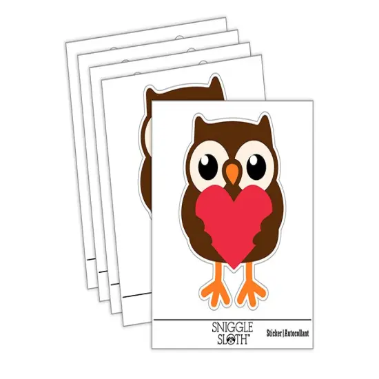 Owl Holding Heart Waterproof Vinyl Phone Tablet Laptop Water Bottle Sticker Set - 5 Pack {1}