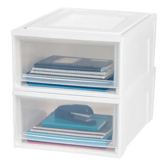 IRIS USA 31 Quart Plastic Stackable Medium Box Chest Drawer Storage, White {3}