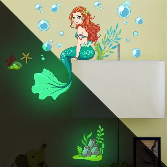 Kitcheniva Glow in the Dark Mermaid Wall Decal Decorations {4}
