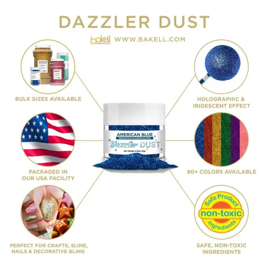 Bakell - American Blue Dazzler Dust (5g, 1x Jar) Non-Toxic Decorating Glitter for Arts and Crafts {4}