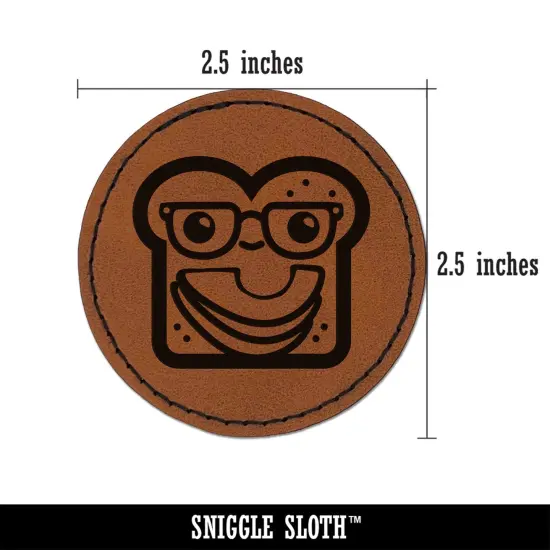 Cute and Kawaii Hipster Avocado Toast Bread Round Iron-On Engraved Faux Leather Patch Applique - 2.5" Brown {3}