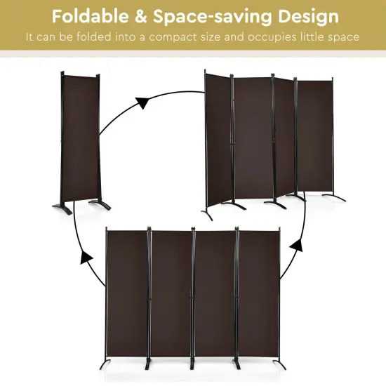 4-Panel Foldable Room Divider Privacy Screen with Steel Frame Brown {5}