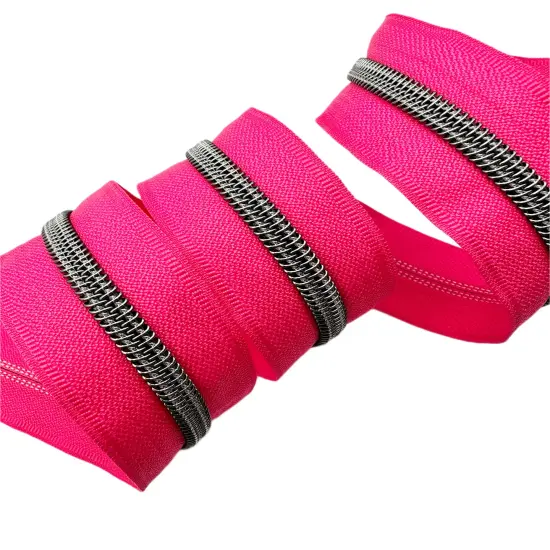 Hot Pink Tape with Gun Metal Teeth Zipper Tape {1}