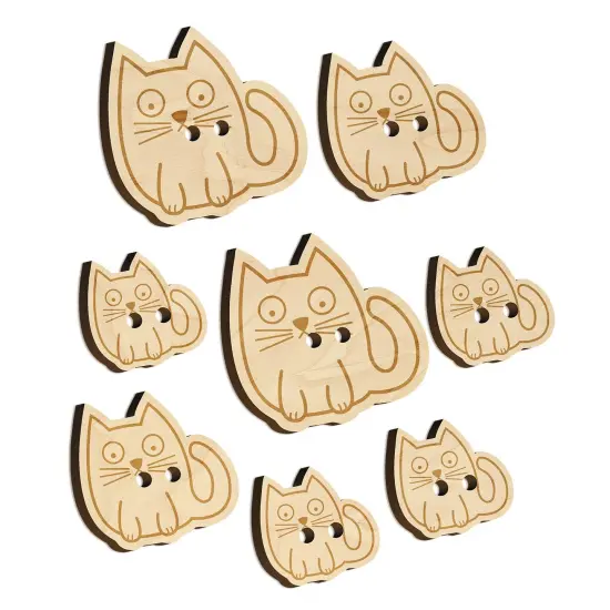 Wary Kitty Cat Wood Buttons for Sewing Knitting Crochet DIY Craft {7}