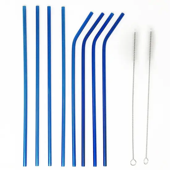 Kitcheniva 8PCS 10.5" Stainless Steel Ultra Long Metal Cocktail Straw And 2 Cleaner Brush Blue {1}