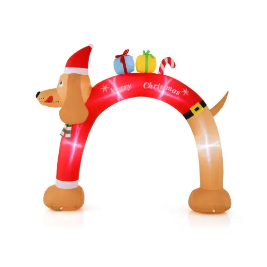 8 Feet Lighted Inflatable Christmas Dachshund Arch with Air Blower {1}