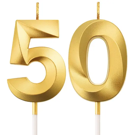 50th Birthday Candles Cake Numeral Candles Happy Birthday Cake Topper Decoration for Birthday Party Wedding Anniversary Celebration Supplies (Gold) {3}