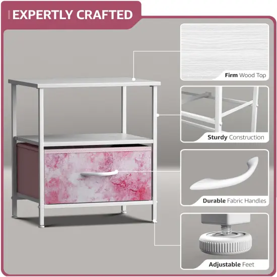 Sorbus Nightstand 1-Drawer Shelf Storage Tie dye pink {3}