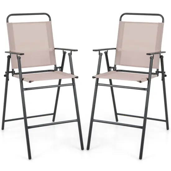 Costway Patio Folding Bar-height Chairs with Armrests Quick-drying Seat Beige Backyard {1}