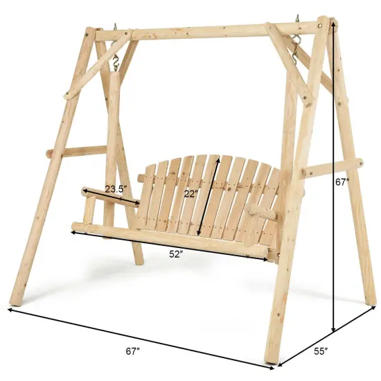 Outdoor Wooden Porch Bench Swing Chair with Rustic Curved Back {4}