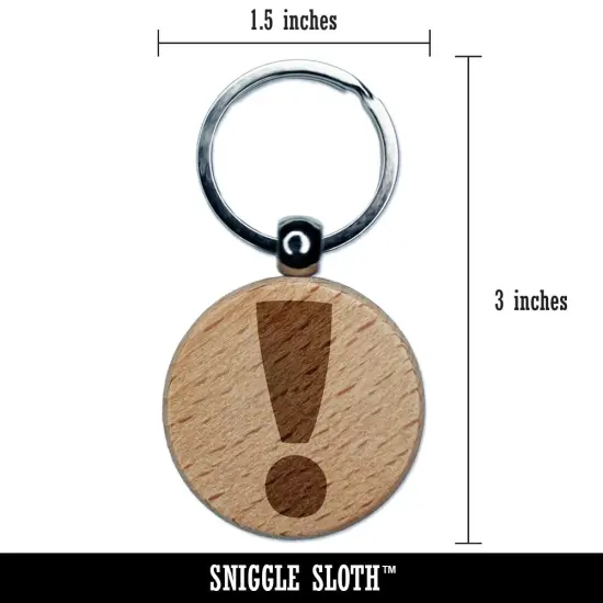 Exclamation Mark Punctuation Engraved Wood Round Keychain Tag Charm {2}
