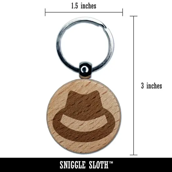 Fedora Hat Engraved Wood Round Keychain Tag Charm {2}