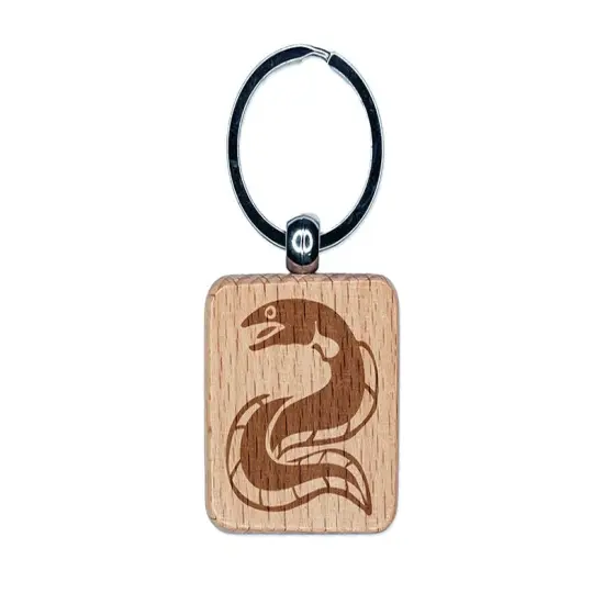 Eel Conger Long Fish Engraved Wood Square Keychain Tag Charm {1}
