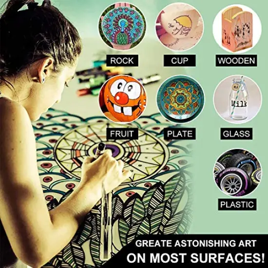 Paint Pens Paint Markers, 16 colors Oil-Based Waterproof Paint Marker Pen Set On Rock, Wood, Fabric, Metal, Plastic, Glass, Canvas, Mugs, Waterproof, DIY Craft and More {5}