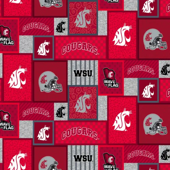 Sykel Enterprises-Washington State University Fleece Fabric-Washington State WSU Cougars College Patch Fleece Blanket Fabric-Sold by the yard {1}