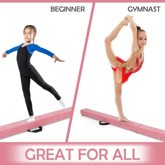 7 Feet Folding Portable Floor Balance Beam with Handles for Gymnasts Pink {5}