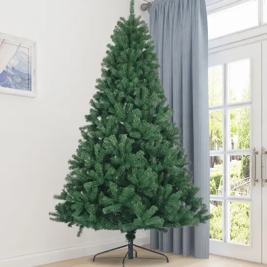 Artificial Christmas Tree Full Natural Spruce PVC Fir Tree 7.5ft Foldable Metal Stand Unlit Green {1}
