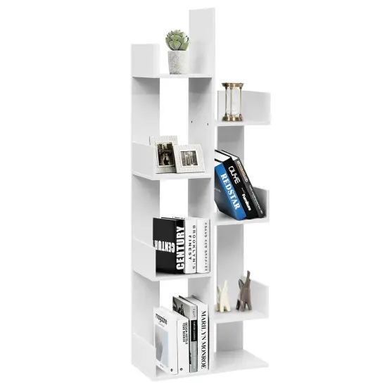Costway 8-Tier Bookshelf Bookcase w/8 Open Compartments Space-Saving Storage Rack White/Black {7}