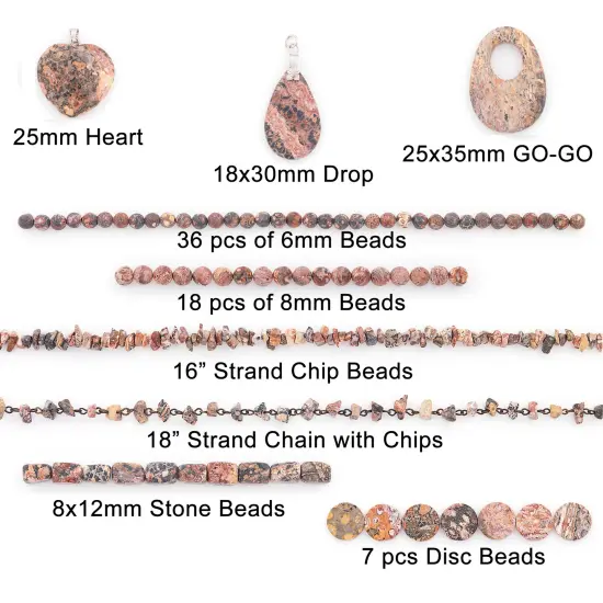Leopard Jasper Natural Gemstone Beads and Pendants Value Pack {3}