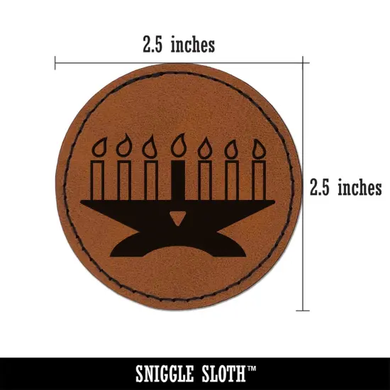 Kwanzaa Kinara with Candles Round Iron-On Engraved Faux Leather Patch Applique - 2.5" Brown {2}