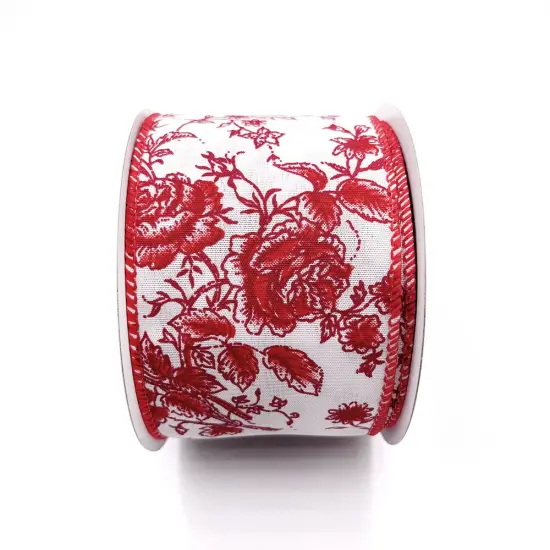 Designer’s Shop Rose Floral wired edge ribbon, 2.5” x 10 yard, Holiday and Wedding Ribbons Red {2}