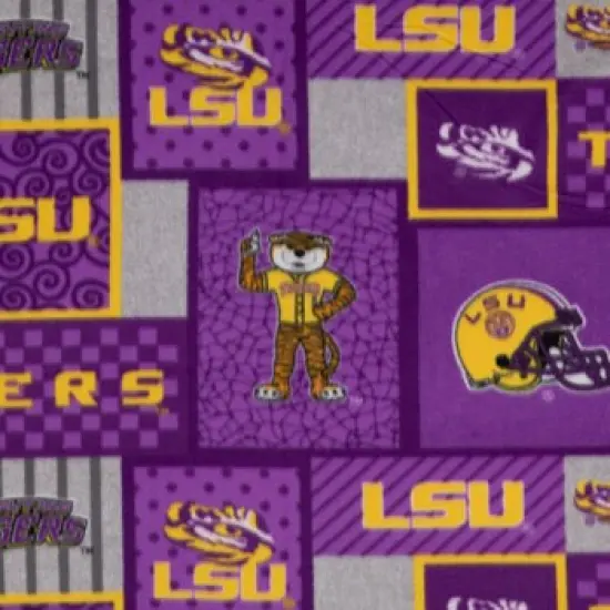 Sykel Enterprises-Louisiana State University Fleece Fabric-LSU Tigers College Patch Fleece Blanket Fabric-Sold by the yard {1}
