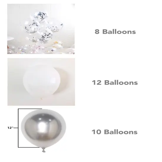 30-Piece White and Silver Latex Balloon Set {3}