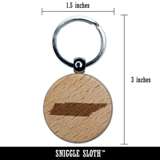 Tennessee State Silhouette Engraved Wood Round Keychain Tag Charm {2}