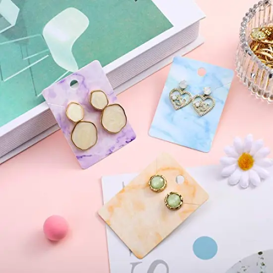 900 Pieces Marble Earring Necklace Display Card Holder for Selling, 250 Pieces 5 Colors Jewelry Display Cards 150 Pcs Self Seal Bags and 500 Earring Back for Jewelry Packing, 2 x 2.8 Inches (Marble) {6}
