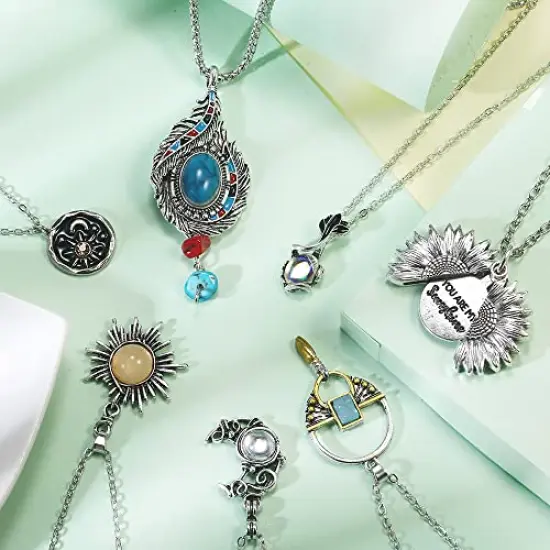 14 Pieces Vintage Crystal Pendant Necklaces for Women Girls Chakra Healing Carnelian Necklace Bohemian Retro Sunflower Necklace Sun and Moon Pendants {2}