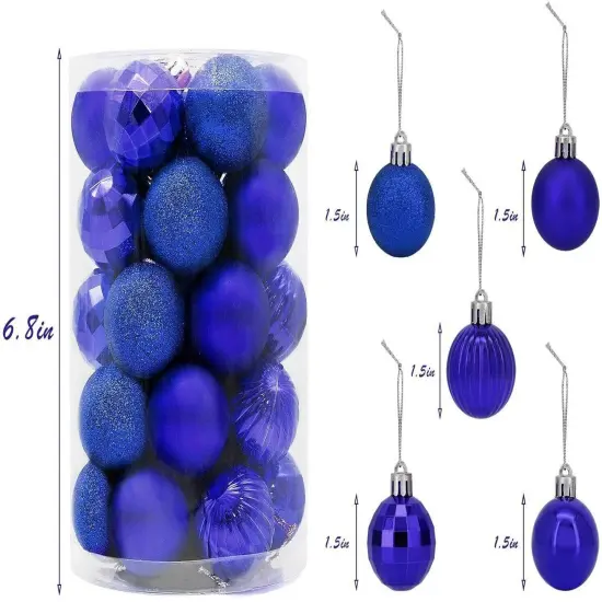 34-Piece Christmas Glitter Ball Ornaments (1.5") Xmas Tree Decorations Blue {2}