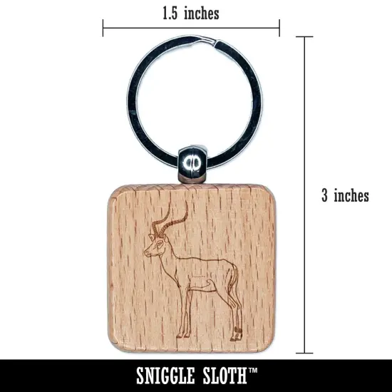 African Impala Antelope Engraved Wood Square Keychain Tag Charm {2}