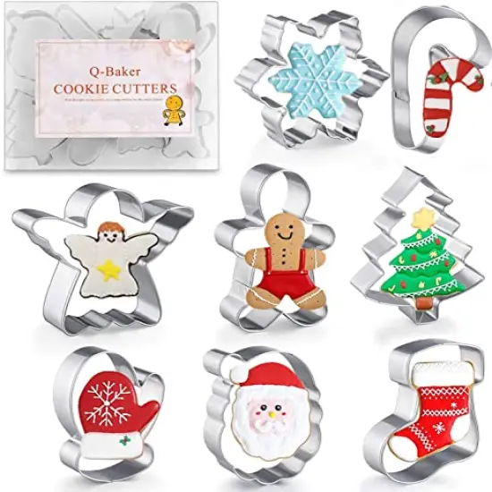 8 Pcs Christmas Cookie Cutters, Winter Holiday Cookie Cutter Set, Stainless Steel Metal Cutter with Gingerbread Men,Christmas Tree,Snowflake, Candy Cane, Angel, Santa Face,Stocking,Mitten {2}