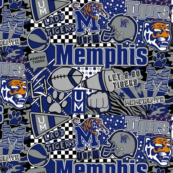 Sykel Enterprises-University of Memphis Cotton Fabric-Memphis Tigers Pop Art Cotton Quilting Fabric {1}