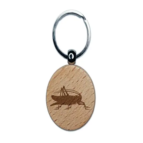 Grasshopper Insect Solid Engraved Wood Round Keychain Tag Charm {1}