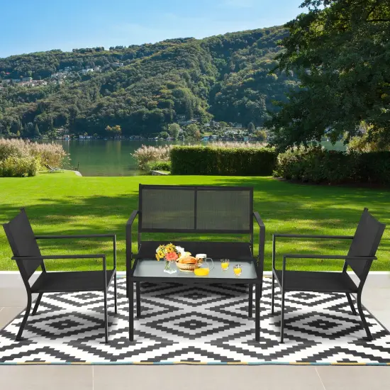 4 PCS Patio Furniture Set Sofa Coffee Table Steel Frame Garden-Gray {6}