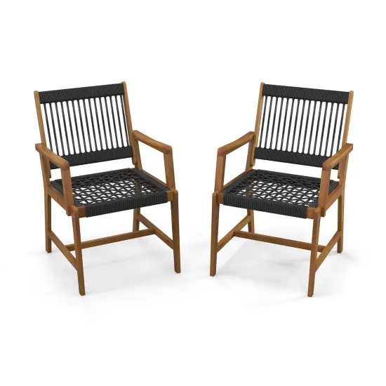 Set of 2 Patio Acacia Wood Dining Chairs with Armrests for Lawn Yard {3}