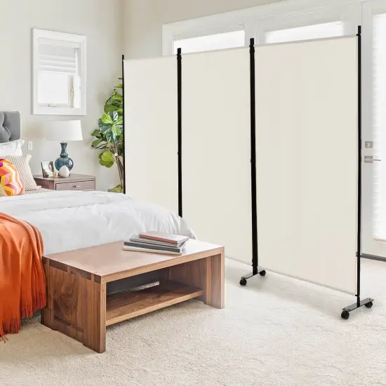 3 Panel Folding Room Divider with 8 Smooth Universal Lockable Wheels White {2}