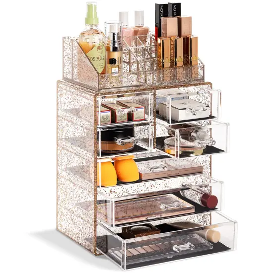 Sorbus Medium Makeup Organizer Set - (3 Large / 4 Small Drawers/Top Tray) Glitter {1}