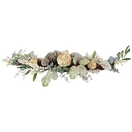 Northlight 36" Neutral Colored Pumpkin and Pine Cones Fall Harvest Swag - Unlit Green {5}