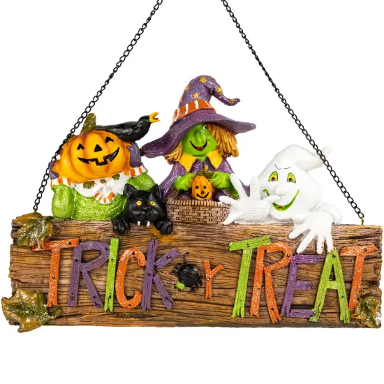 Northlight Trick or Treat Jack O' Lantern Ghost and Witch Halloween Wall Sign - 13.5" Multi {3}
