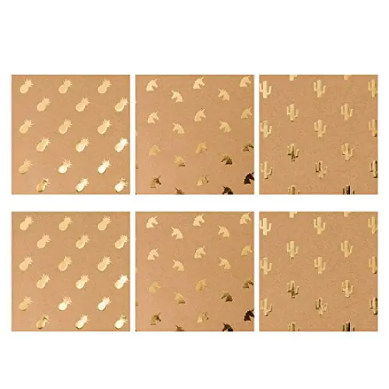 6 Pieces Kraft Wrapping Paper Gold Foil Unicorn Pineapple Cactus Shiny Kraft Paper for Birthday, Holiday, Wedding Wrap - 6 Sheets Packed as 1 roll - 17.5 x 30 inches per Sheet {1}